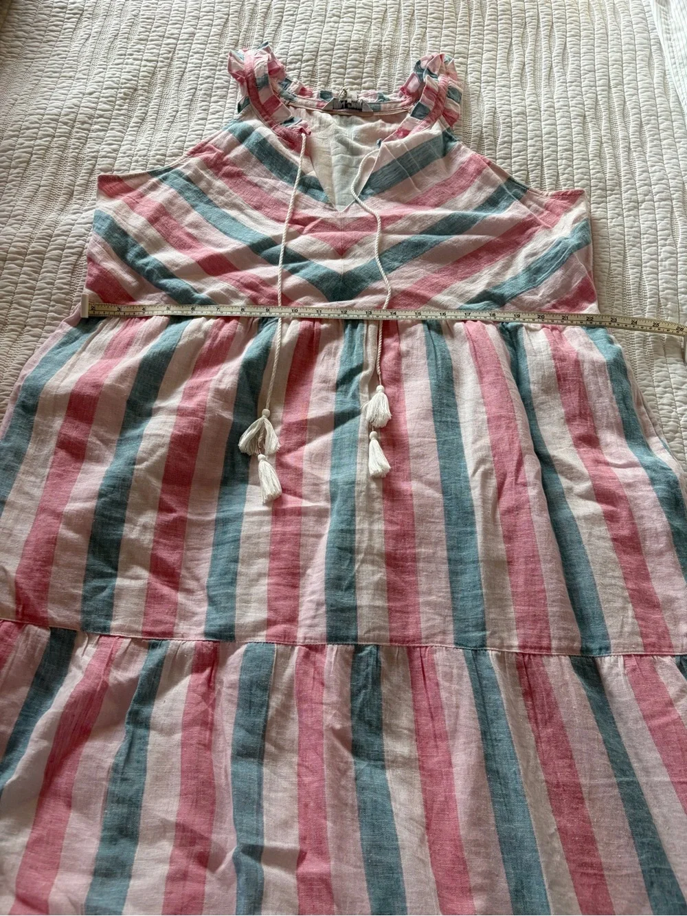 Tommy Bahama Pink, Blue & White Striped Sleeveless Tiered Sundress